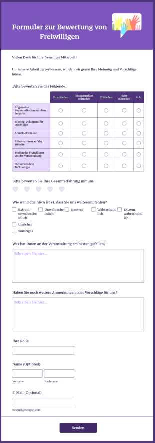 Formular Zur Bewertung Von Freiwilligen