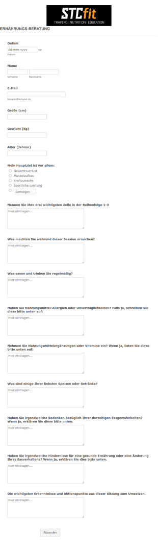 Formular Zu Ernährungsberatung