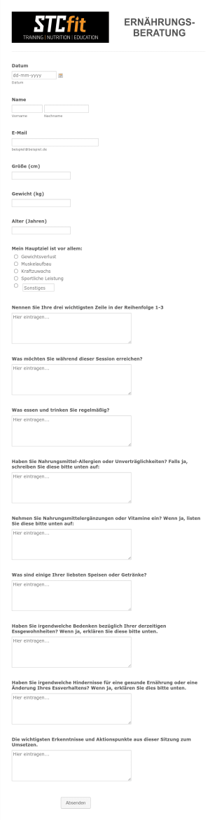 Formular Zu Ernährungsberatung Form Template