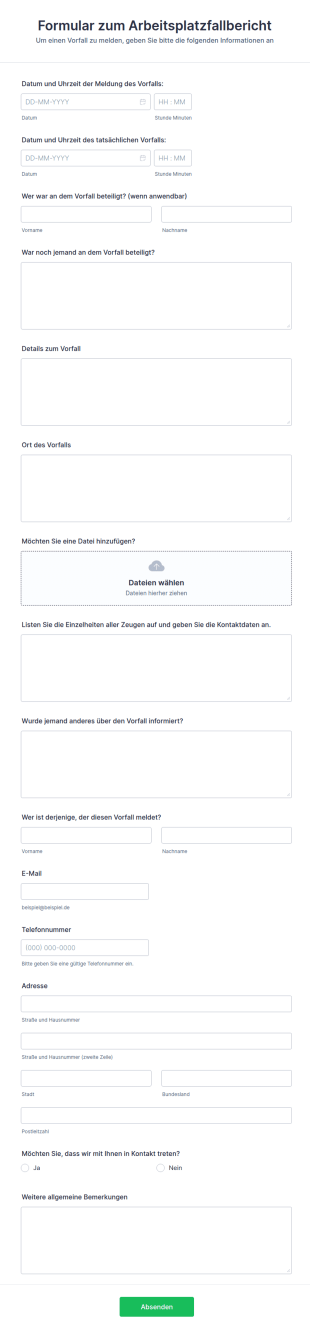 Formular Zum Arbeitsplatzfallbericht