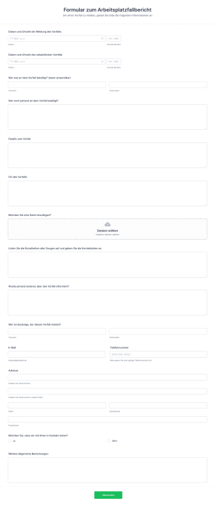 Formular Zum Arbeitsplatzfallbericht Form Template