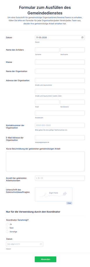 Formular Zum Ausfüllen Des Gemeindedienstes