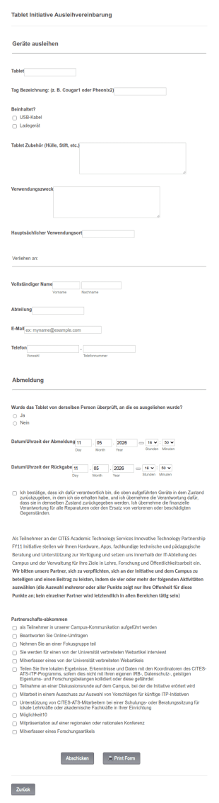 Formular Zum Ausleihen Von Geräten