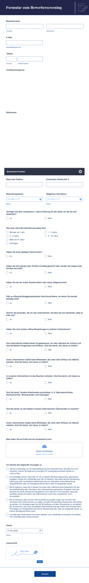 Formular Zum Bewerberscreening