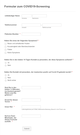 Formular Zum COVID19 Screening