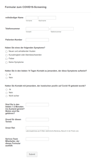 Formular Zum COVID19 Screening