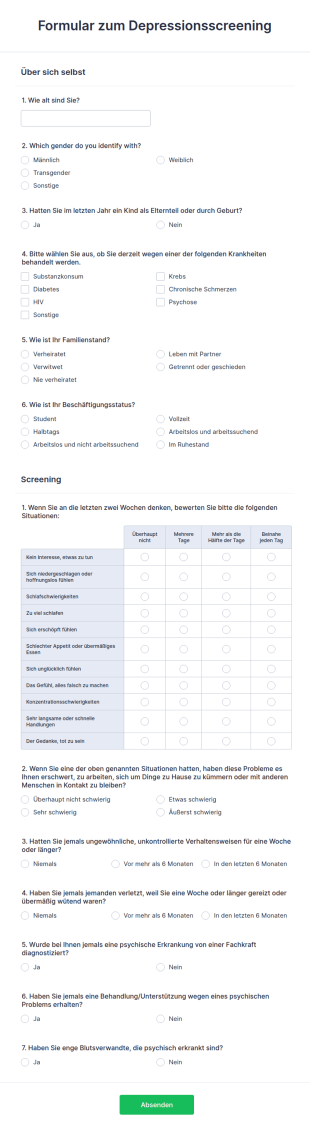 Formular Zum Depressionsscreening