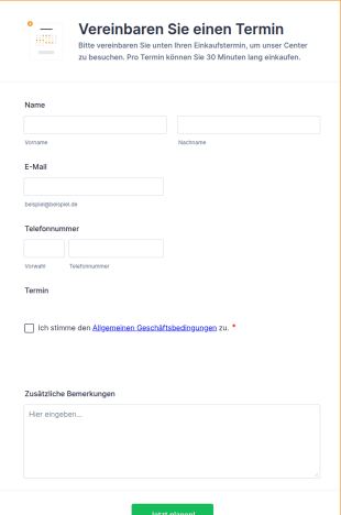 Formular Zum Einkaufen Mit Termin