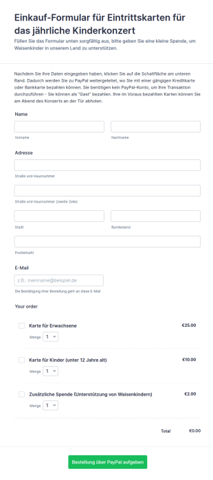 Formular Zum Kauf Von Tickets