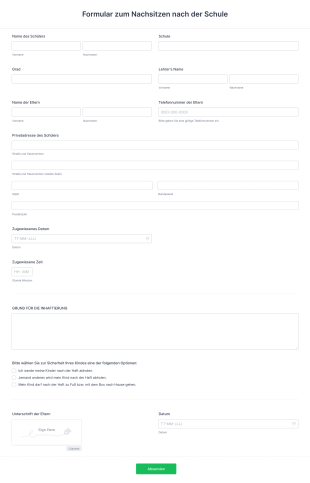 Formular Zum Nachsitzen Nach Der Schule