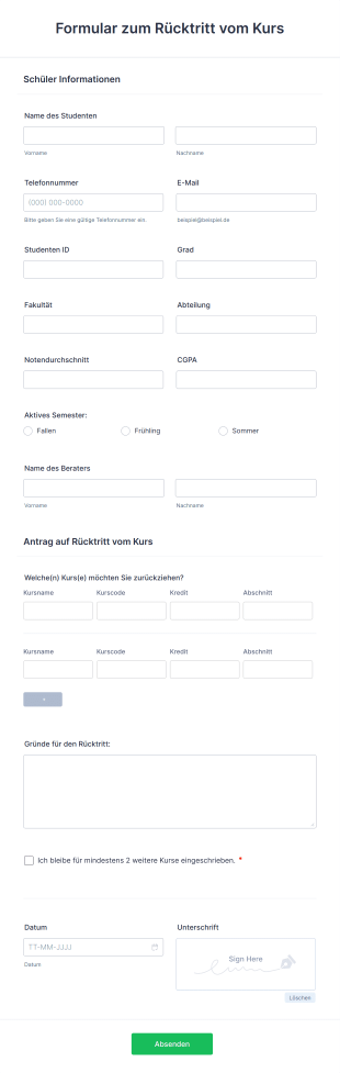 Formular Zum Rücktritt Vom Kurs