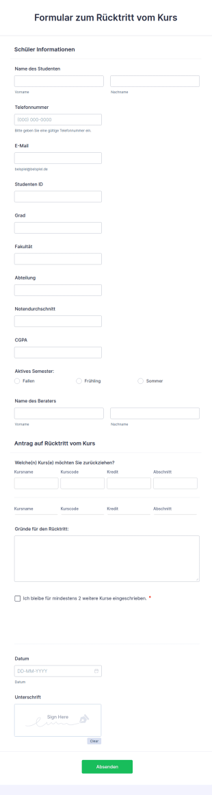 Formular Zum Rücktritt Vom Kurs