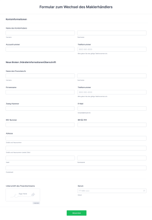Formular Zum Wechsel Des Maklerhändlers Form Template