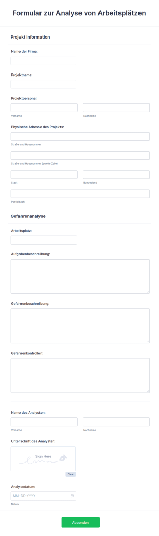 Formular Zur Analyse Von Arbeitsplätzen