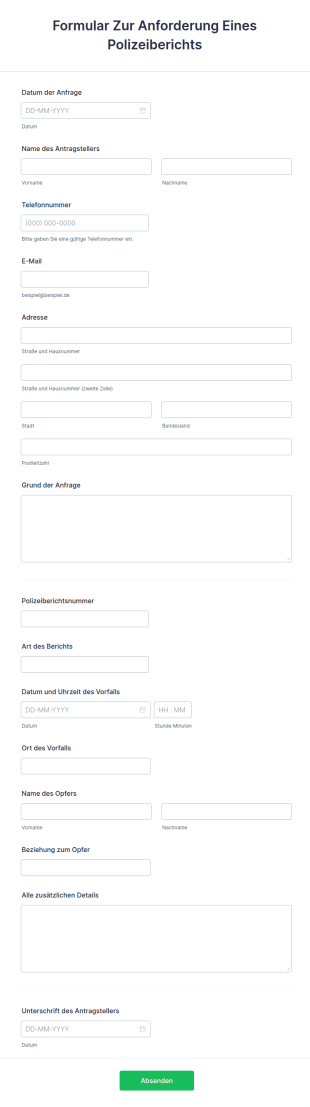 Formular Zur Anforderung Eines Polizeiberichts