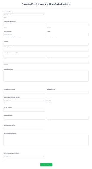 Formular Zur Anforderung Eines Polizeiberichts Form Template