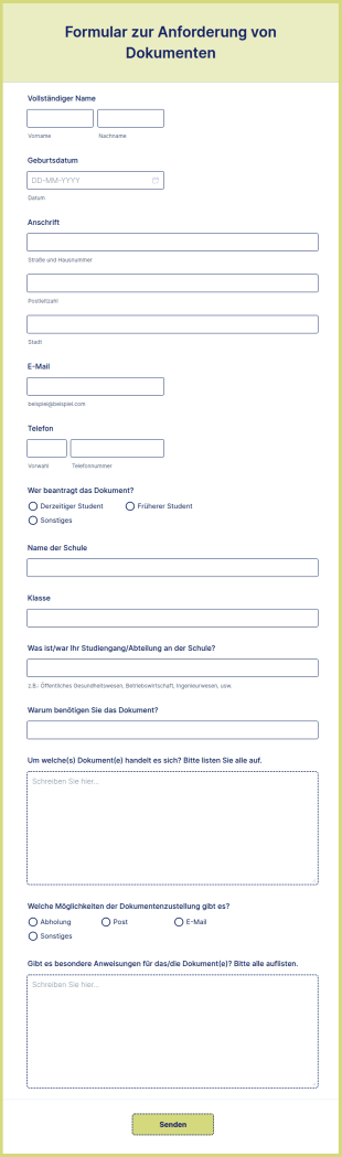 Formular Zur Anforderung Von Dokumenten