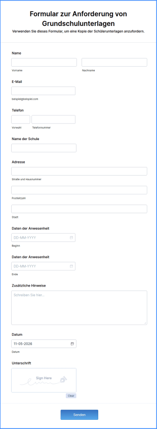Formular Zur Anforderung Von Grundschulunterlagen