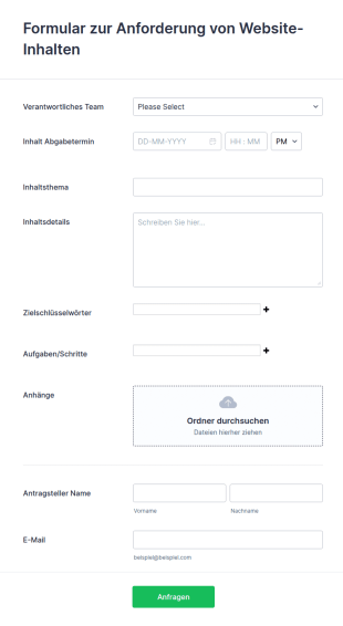 Formular Zur Anforderung Von Website Inhalten