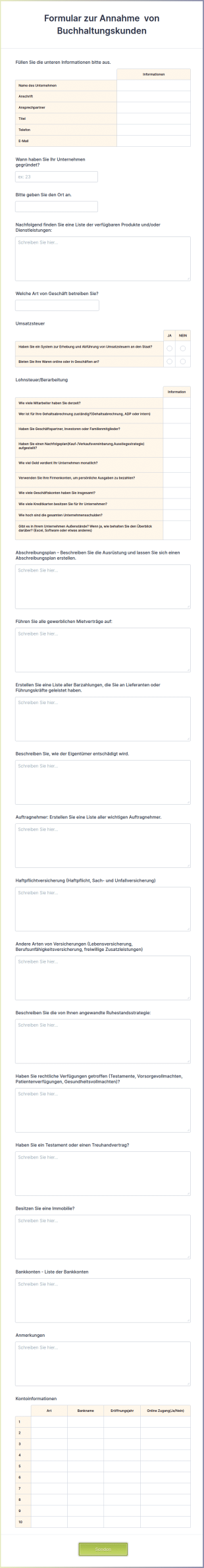 Formular Zur Annahme Von Buchhaltungskunden