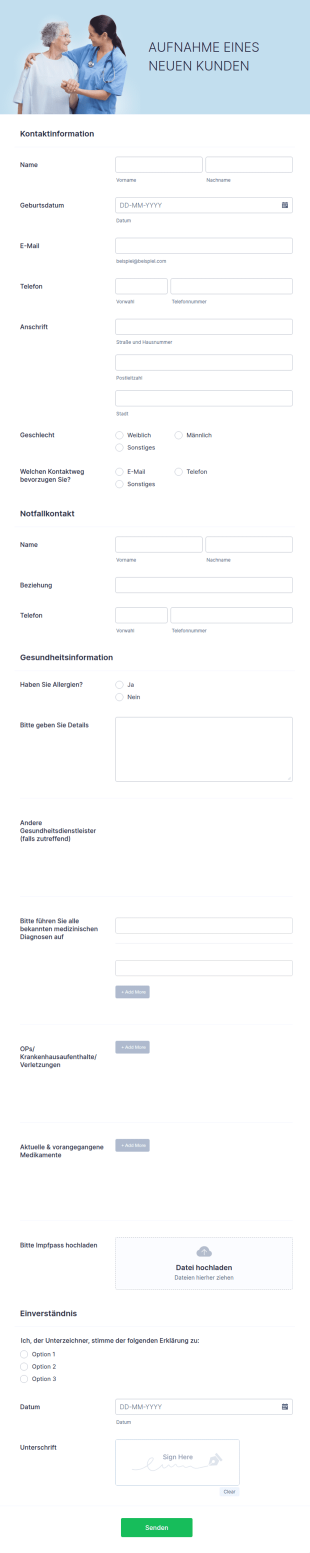 Formular Zur Aufnahme Eines Neuen Kunden