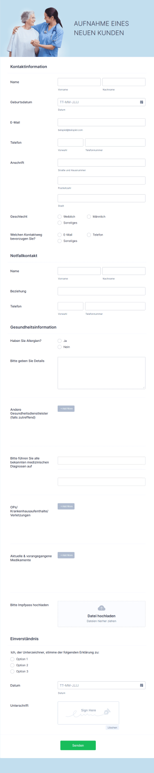 Formular Zur Aufnahme Eines Neuen Kunden Form Template