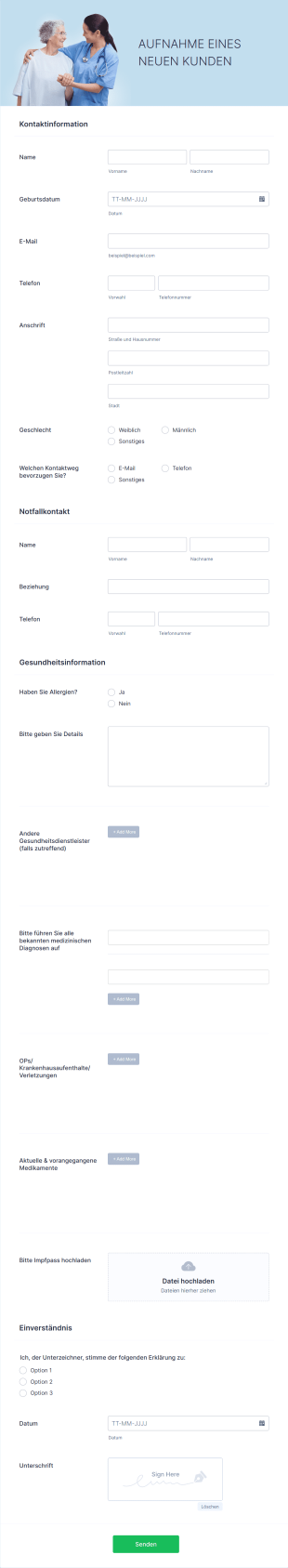 Formular Zur Aufnahme Eines Neuen Kunden Form Template