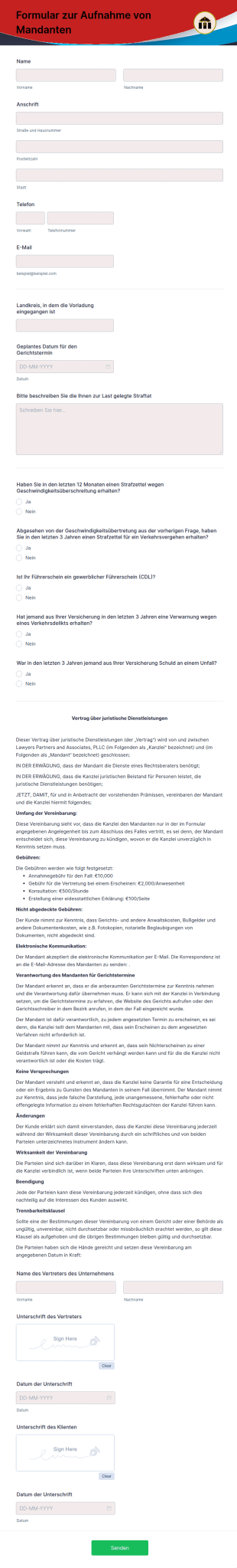 Formular Zur Aufnahme Von Mandanten