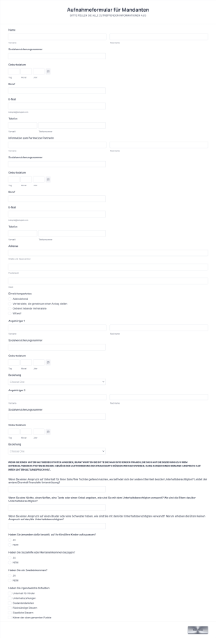 Formular Zur Aufnahme Von Steuermandanten 2022 Form Template