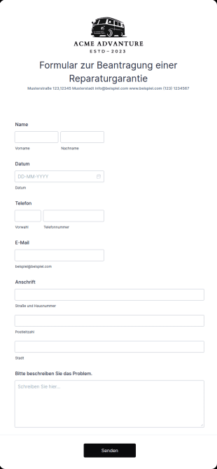 Formular Zur Beantragung Einer Reparaturgarantie