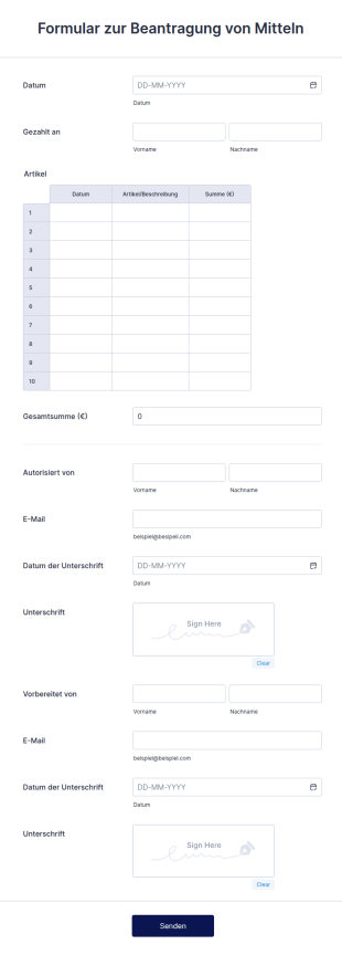 Formular Zur Beantragung Von Mitteln