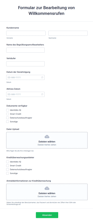 Formular Zur Bearbeitung Von Willkommensrufen