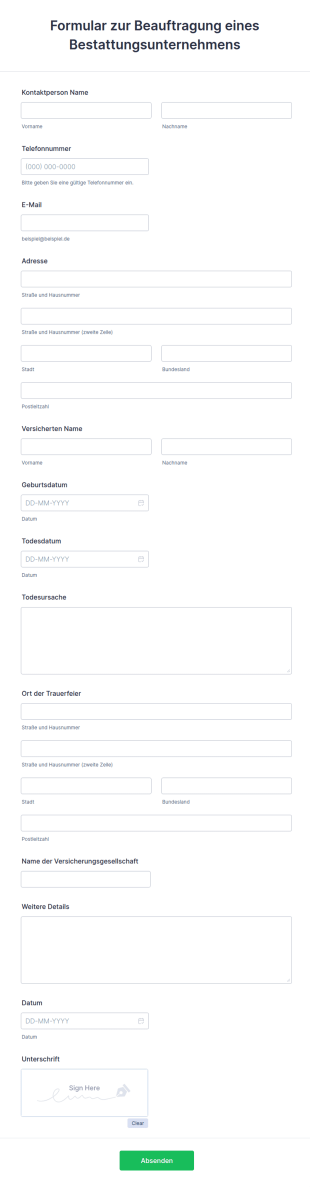Formular Zur Beauftragung Eines Bestattungsunternehmens