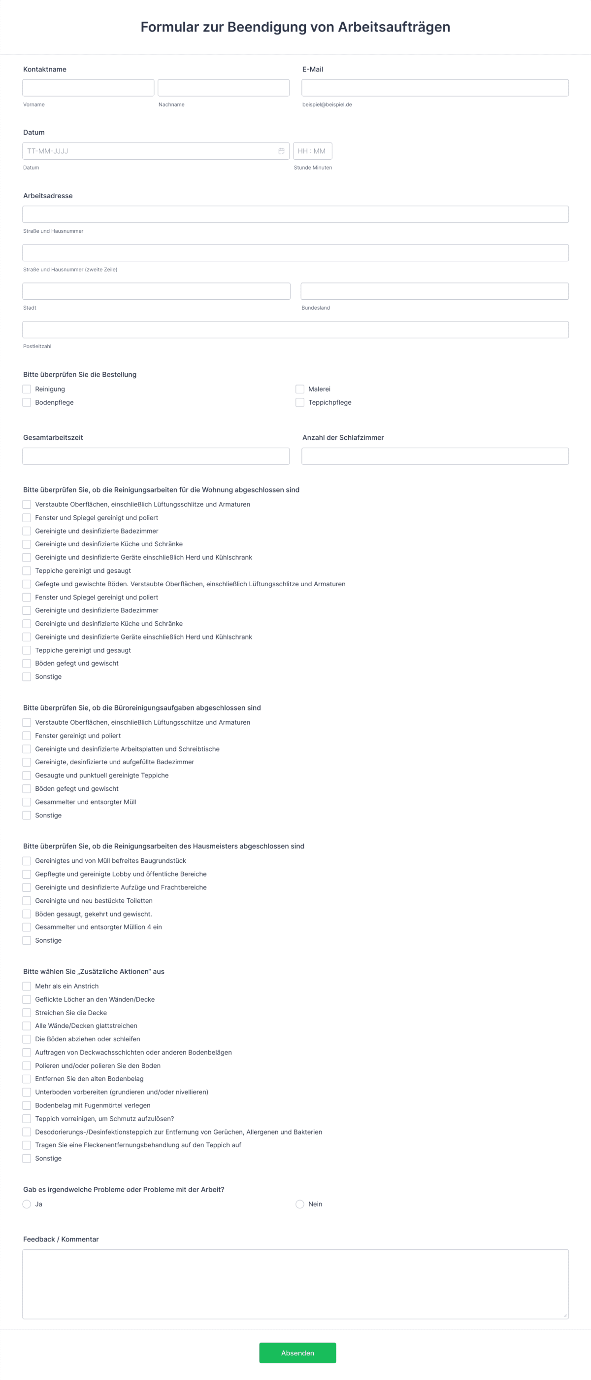 Fragebogen Zur Beendigung Des Arbeitsverhältnisses Agentur Für Arbeit Formular zur Beendigung von Arbeitsaufträgen Formularvorlage | Jotform