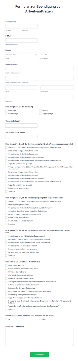 Formular Zur Beendigung Von Arbeitsaufträgen