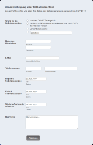 Formular Zur Benachrichtigung über Selbstquarantäne