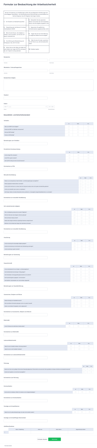 Formular Zur Beobachtung Der Arbeitssicherheit