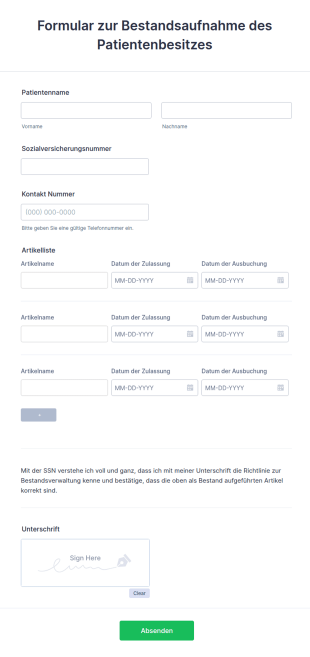 Formular Zur Bestandsaufnahme Des Patientenbesitzes