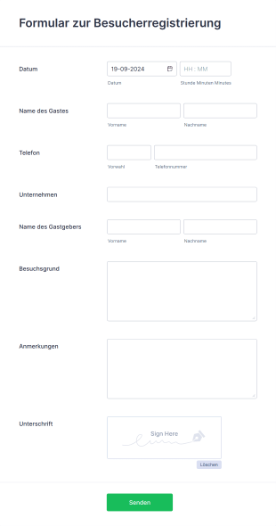 Formular Zur Besucherregistrierung Form Template