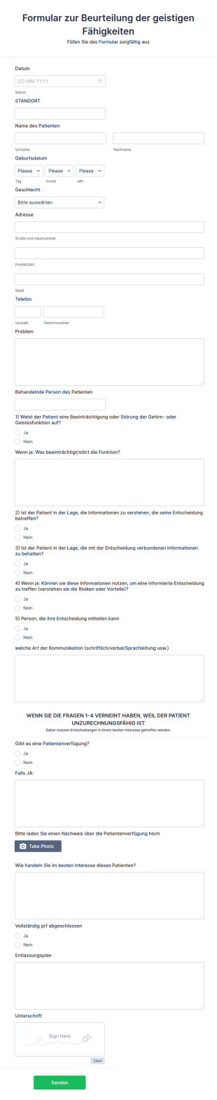 Formular Zur Beurteilung Der Geistigen Fähigkeiten