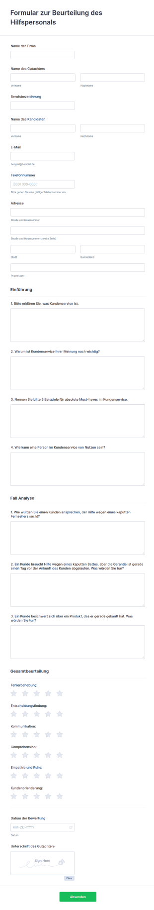Formular Zur Beurteilung Des Hilfspersonals