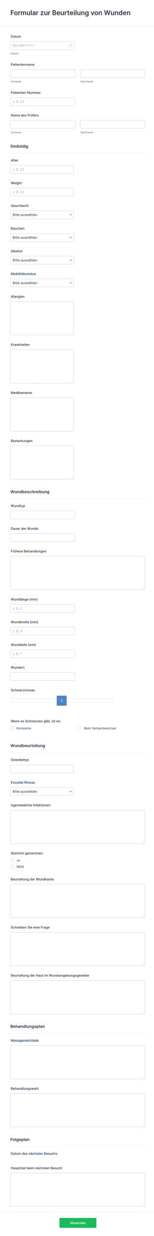 Formular Zur Beurteilung Von Wunden