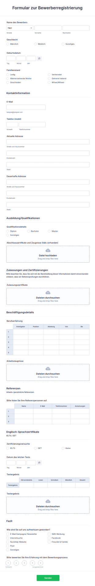 Formular Zur Bewerberregistrierung