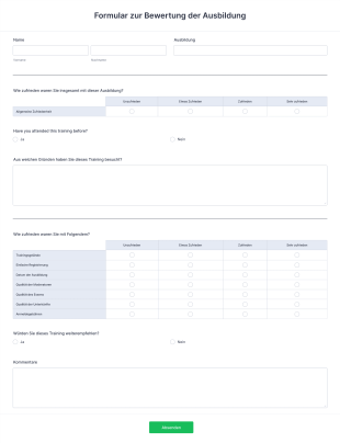 Formular Zur Bewertung Der Ausbildung Form Template