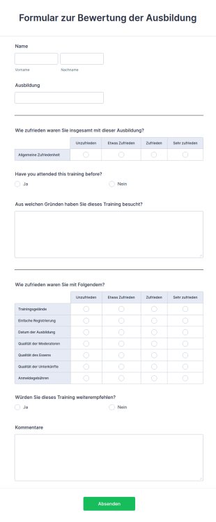 Formular Zur Bewertung Der Ausbildung