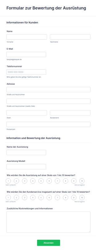 Formular Zur Bewertung Der Ausrüstung