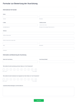 Formular Zur Bewertung Der Ausrüstung Form Template