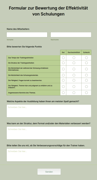 Formular Zur Bewertung Der Effektivität Von Schulungen