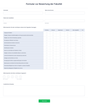 Formular Zur Bewertung Der Fakultät Form Template