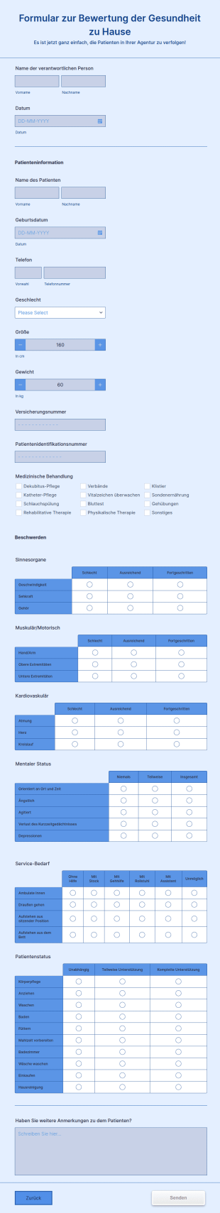 Formular Zur Bewertung Der Gesundheit Zu Hause